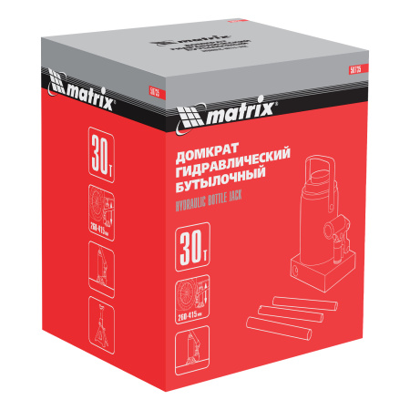 Домкрат гидравлический бутылочный, 30 т, высота подъема 260-415 мм Matrix цена