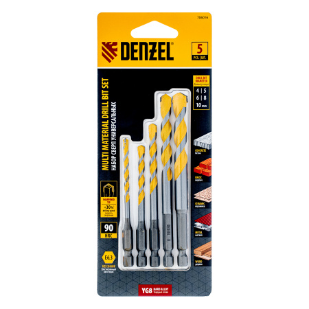 Набор сверл универсальных, Multi cut, 4-10 мм, 5 шт Denzel