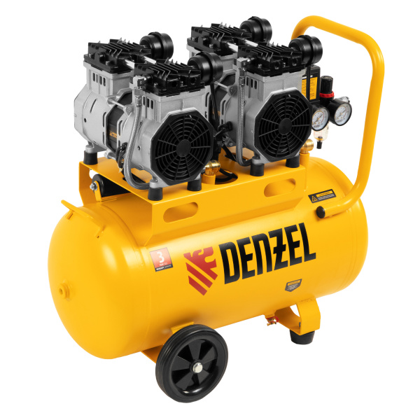Компрессор безмасляный, малошумный DLS 2200/50, 2200 Вт, 2x1100, 50 л, 380 л/мин Denzel