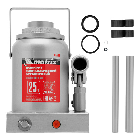 Домкрат гидравлический бутылочный, 25 т, высота подъема 230-360 мм Matrix цена