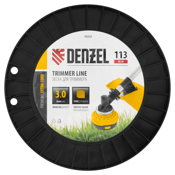 Леска для триммера двухкомпонентная зубчатый квадрат, 3,0мм х 113м, на DIN кат. EXTRA CORD Denzel цена