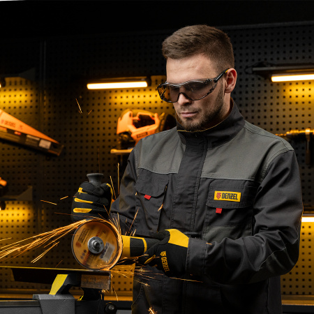 Очки защитные открытые, поликарбонатные, увеличенная дымчатая линза, регулируемые дужки Denzel цена