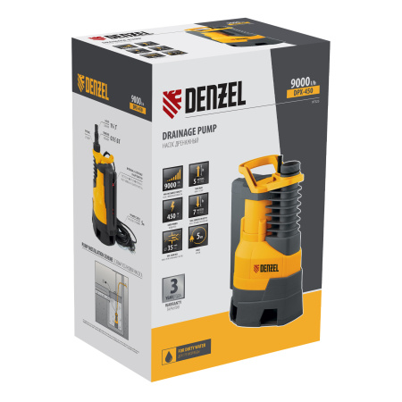 Дренажный насос DPХ450, 450 Вт, подъем 5 м, 9000 л/ч Denzel