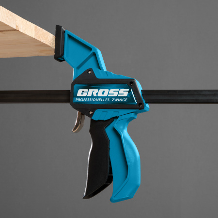 Струбцина реечная, быстрозажимная, пистолетного типа, пошаговый механизм, пластиковый корпус, 900 мм Gross цена