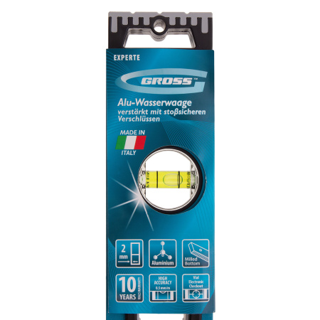 Уровень алюминиевый, 600 мм, усиленный с ударопрочными заглушками, рукоятки, 3 глазка Gross цена