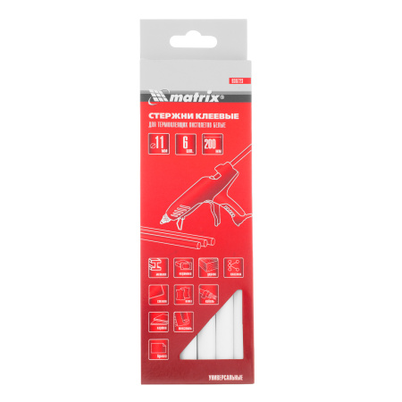 Стержни клеевые, белый, 11 х 200 мм, в упаковке 6 шт Matrix цена