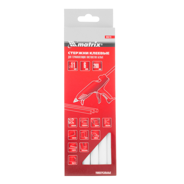 Стержни клеевые, белый, 11 х 200 мм, в упаковке 6 шт Matrix цена