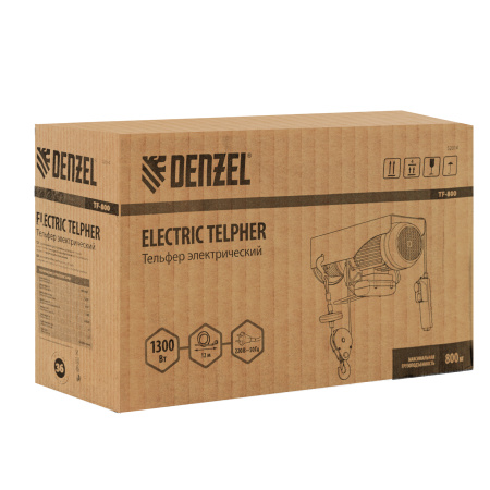 Тельфер электрический TF-800, 0.8 т, 1300 Вт, высота 12 м, 8 м/мин Denzel цена