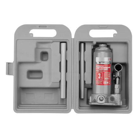 Домкрат гидравлический бутылочный, 3 т, высота подъема 194-372 мм, в пластиковый кейсе Matrix цена