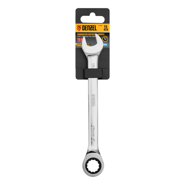 Ключ комбинированный, с трещеткой, 15 мм Denzel