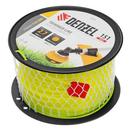 Леска для триммера круглая, 2,7мм х 151м, на DIN катушке FLEX CORD,  Denzel цена