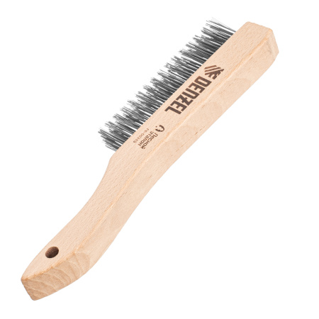 Щетка зачистная 4-х рядная, прямая проволока из нержавеющей стали с деревянной ручкой, EFP// Denzel