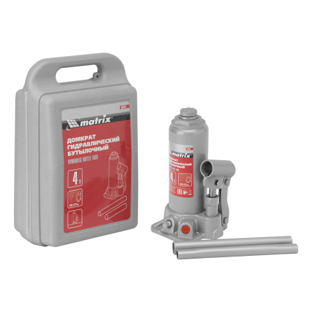 Домкрат гидравлический бутылочный, 4 т, высота подъема 194-372 мм, в пластиковый кейсе Matrix цена