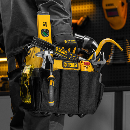 Переноска для инструмента, 260х240х300 мм, 22 кармана, наплечный ремень Denzel цена