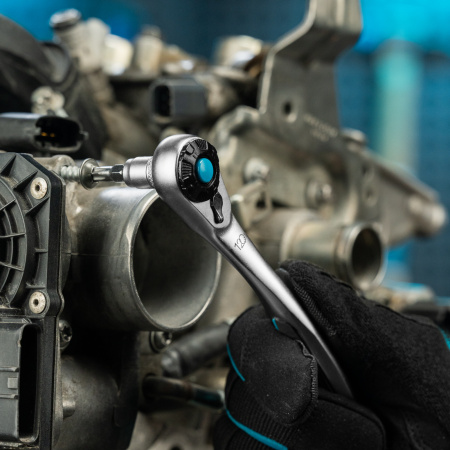 Ключ-трещотка 1/4", CrV, 120 зубьев, с быстрым сбросом, цельнометаллический, хром Gross