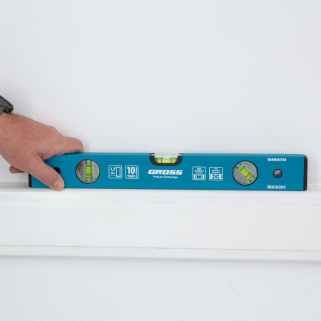 Уровень алюминиевый усиленный, 400 мм, 3 глазка Gross цена