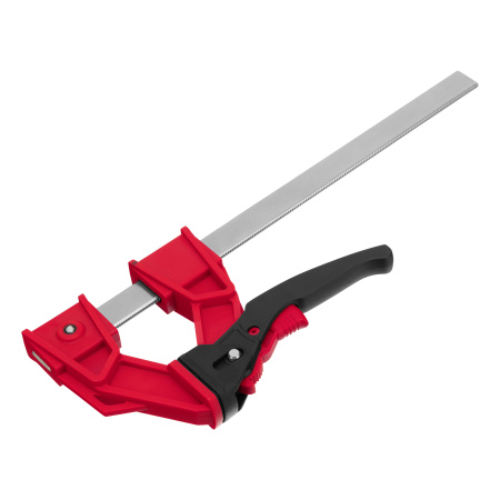 Струбцина реечная быстрозажимная, усиленная, пластиковый корпус рычажно-храповой механизм, 250 х 100 х 401 мм, штанга 5 х 22 мм Matrix цена