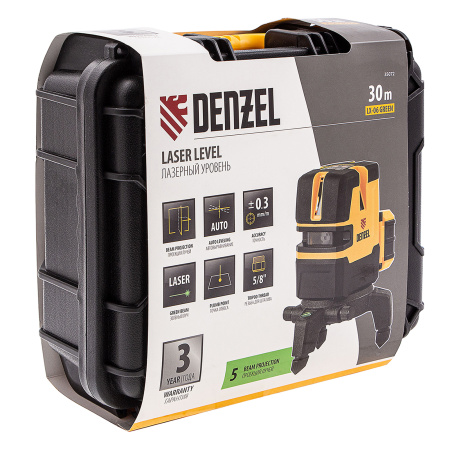 Лазерный уровень LX 06 Green, 30 м, 520 нм, аккумулятор Li 5200 mAh, резьба 5/8" Denzel цена