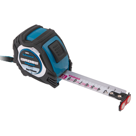 Рулетка Magnetisch 5 м х 25 мм,обрезиненный корпус,автоматическая фиксация,Нейлоновое покрытиеытие,зацеп с магнитом Gross цена