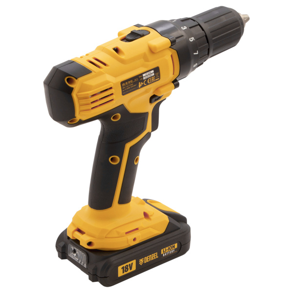 Дрель-шуруповерт аккумуляторная CDL-IB-18-02, Li-Ion, 18 В, 2 акк. Denzel