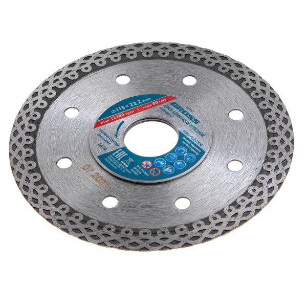 Диск алмазный, 115 х 22.2 мм, тонкий, сплошной (Jaguar) мокрая резка Gross