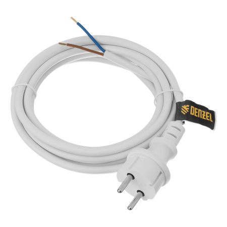 Шнур сетевой Energy Series, ПВС, 3 м, 2 x 1,5 мм, с неразборной вилкой, белый, Denzel цена