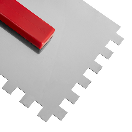 Гладилка стальная, 280 x 130 мм, зеркальная полировка, пластмастмассовая ручка, зуб 10 x 10 мм Matrix цена