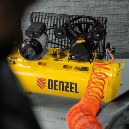 Компрессор воздушный BCV2300/100, ременный привод, 2.3 кВт, 100 литров, 440 л/мин Denzel