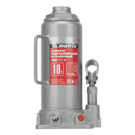 Домкрат гидравлический бутылочный, 10 т, высота подъема 230-460 мм Matrix цена