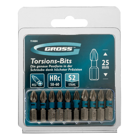 Бита торсионная PZ2 x 25 мм, для ударных шуруповертов, 10 шт. Gross