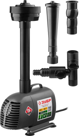 Насос фонтанный, ЗУБР ЗНФЧ-50-3.4, для чистой воды, напор 3,4 м, насадки: колокольчик, гейзер, каскад, 85 Вт, 50 л/мин ЗНФЧ-50-3.4