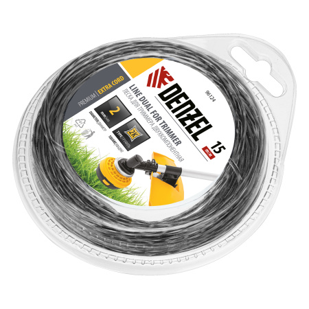 Леска для триммера, двухкомпонентная квадрат 2 мм, 15 м Extra cord Denzel цена