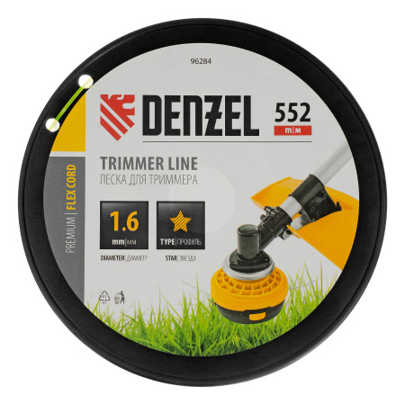 Леска для триммера звезда, 1,6мм х 552м, на DIN катушке FLEX CORD,  Denzel цена