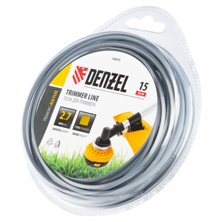 Леска для триммера армированная алюминием квадратная, 2,7мм х 15м, блистер ALUFLEX Denzel цена