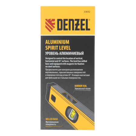 Уровень алюминиевый, магнит, фрезерованный, 3 глазка (1 зеркал.) 0,5 мм/м, 800 мм Denzel цена