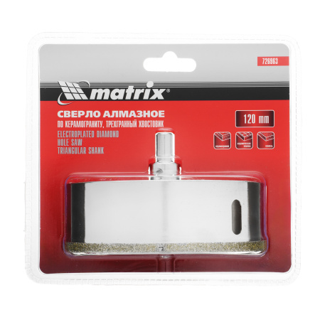 Сверло алмазное по керамограниту, 120 х 67 мм, трехгранный хвостовик Matrix
