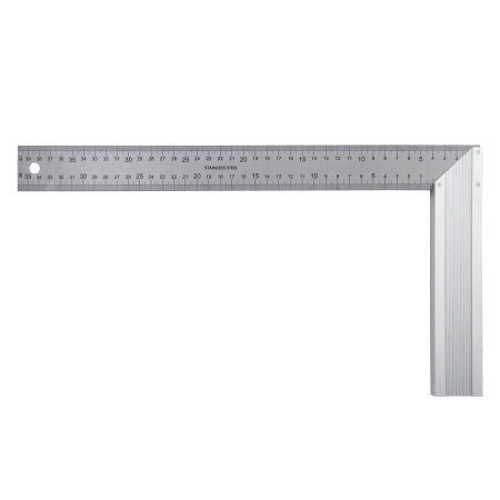 Угольник стальной 400 мм, нержавеющая сталь, градуировка, алюминиевое основание Denzel цена