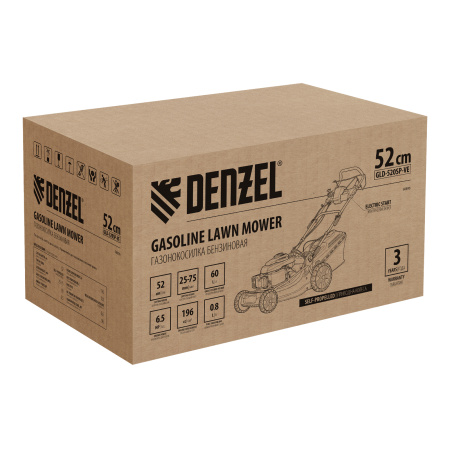 Газонокосилка бензиновая GLD-520SP-VE, 196 см3, ширина 52 см, привод, вариатор, электрический старт, 60 л Denzel цена