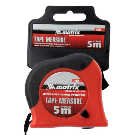 Рулетка Double fixation,5 м х 19 мм,обрезиненный корпус,двойная плавная фиксация Matrix цена