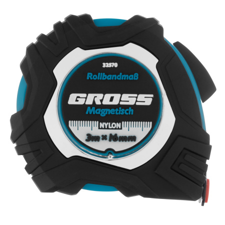 Рулетка Magnetisch 3 м х 16 мм,обрезиненный корпус,автоматическая фиксация,Нейлоновое покрытиеытие,зацеп с магнитом Gross цена