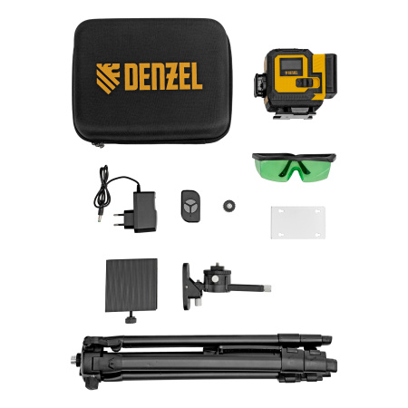 Лазерный уровень мультипризменный DLV-360-3T, 30 м, зеленый луч, Li-Ion 2,4 Aч, штатив // Denzel цена