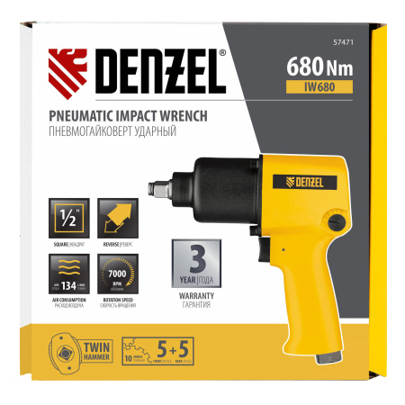 Ударный пневмогайковерт IW680, 1/2", 7000 об/мин, 680 Нм Denzel цена