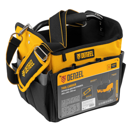 Переноска для инструмента, 260х240х300 мм, 22 кармана, наплечный ремень Denzel цена