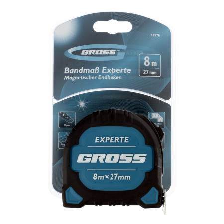 Рулетка Experte,8 м x 27 мм,двухкомпонентный корпус,магнит,двухсторонняя разметка,нейлон Gross цена