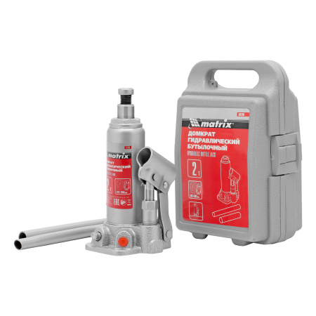 Домкрат гидравлический бутылочный, 2 т, высота подъема 181-345 мм, в пластиковый кейсе Matrix цена