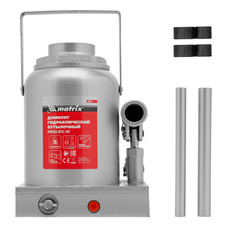 Домкрат гидравлический бутылочный, 30 т, h подъема 244-370 мм Matrix цена