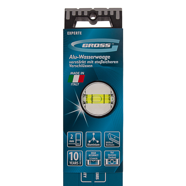 Уровень алюминиевый, 800 мм, усиленный с ударопрочными заглушками, рукоятки, 3 глазка Gross цена