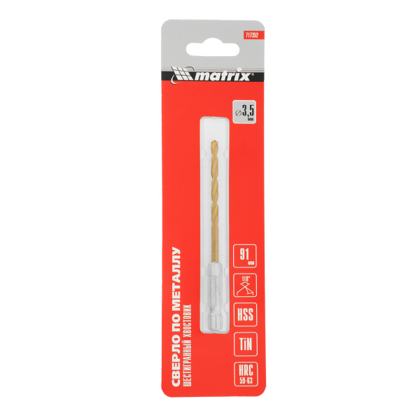 Сверло по металлу, 3.5 мм, HSS, нитридтитановое покрытие, шестигранный хвостовик Matrix