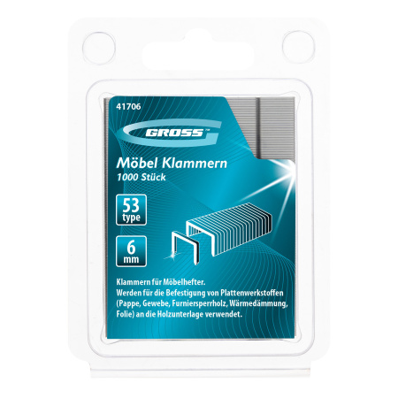 Скобы, 6 мм, для мебельного степлера усиленные, тип 53, 1000 шт Gross цена