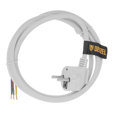 Шнур сетевой Energy Series, ПВС, 1,5 м, 3 x 1,5 мм, с неразборной вилкой, белый, Denzel цена